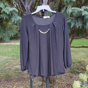 Jon & Anna Black Blouse with Chain Detail Sz M